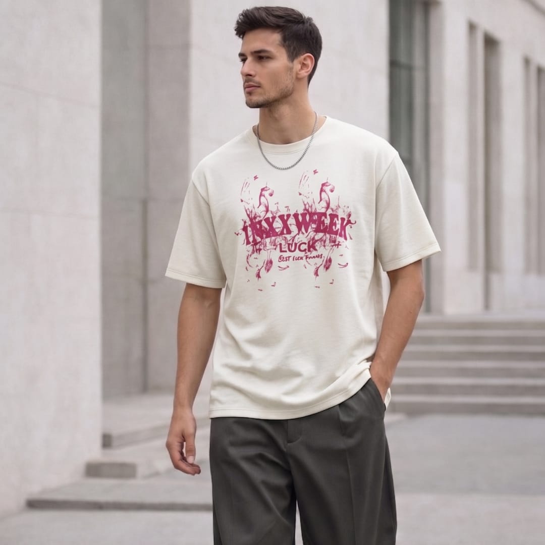 THE MEN THING T-Shirt INXX WEEK LUCK Oversized T-Shirt - White