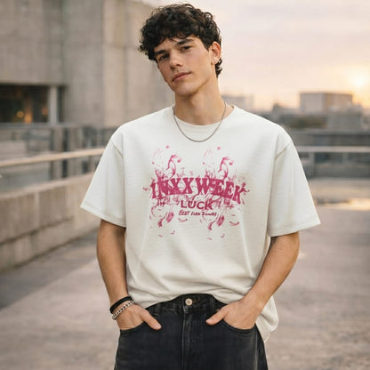 THE MEN THING T-Shirt INXX WEEK LUCK Oversized T-Shirt - White