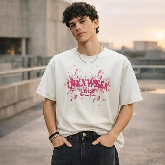 THE MEN THING T-Shirt INXX WEEK LUCK Oversized T-Shirt - White
