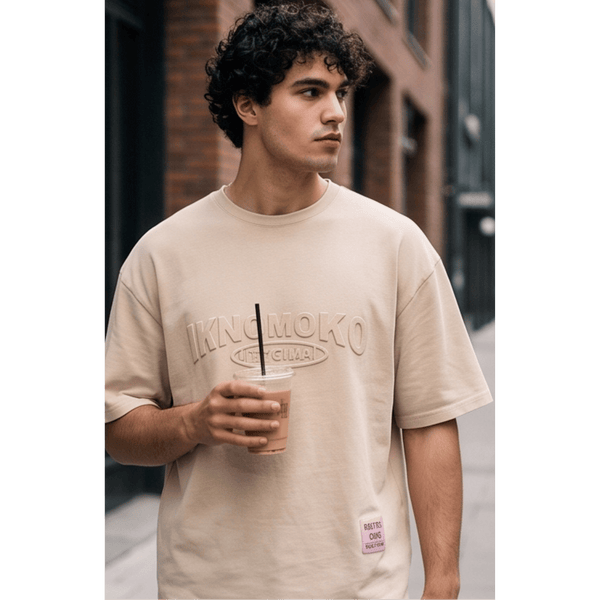 IVORY EMBOSS Oversized T-Shirt - Beige