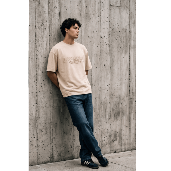IVORY EMBOSS Oversized T-Shirt - Beige