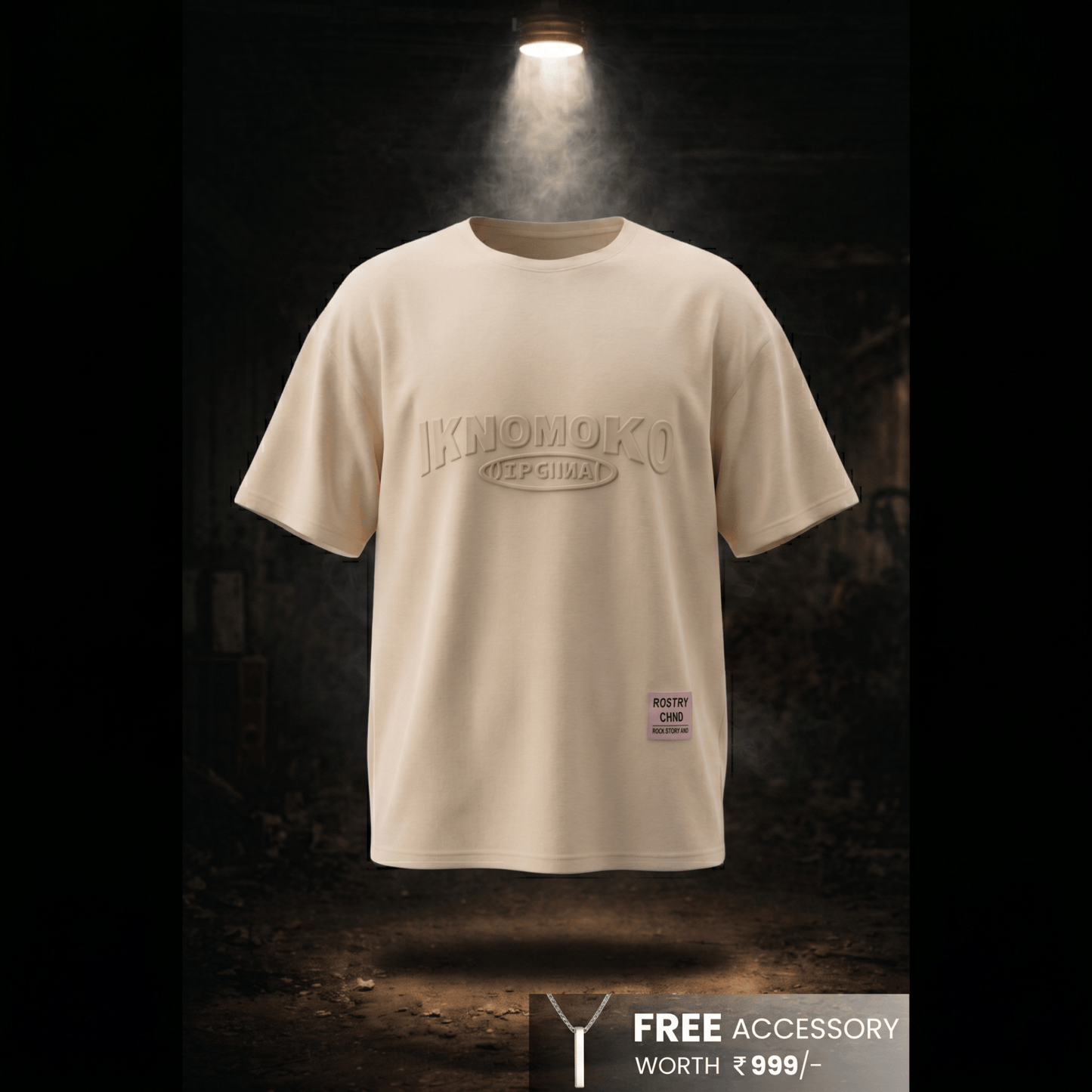 THE MEN THING T-Shirt IVORY EMBOSS Oversized T-Shirt - Beige