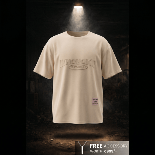 THE MEN THING T-Shirt IVORY EMBOSS Oversized T-Shirt - Beige