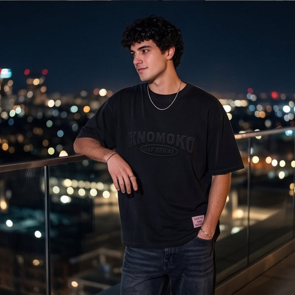 IVORY EMBOSS Oversized T-Shirt - Black