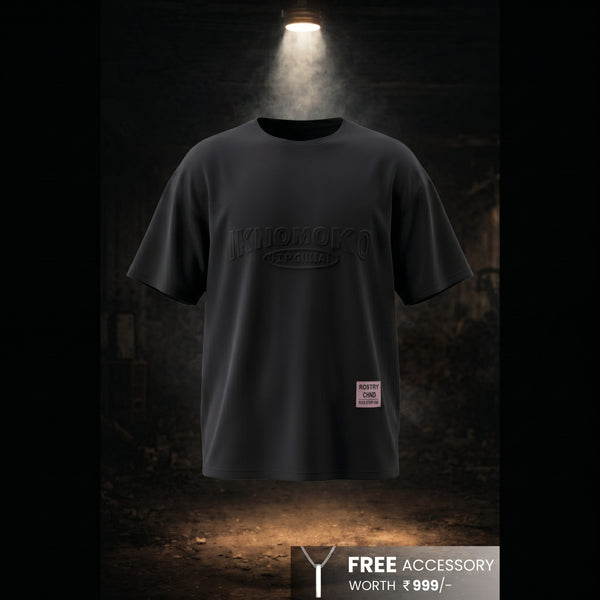 IVORY EMBOSS Oversized T-Shirt - Black