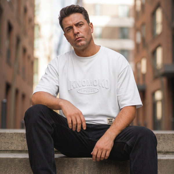 IVORY EMBOSS Oversized T-Shirt - White