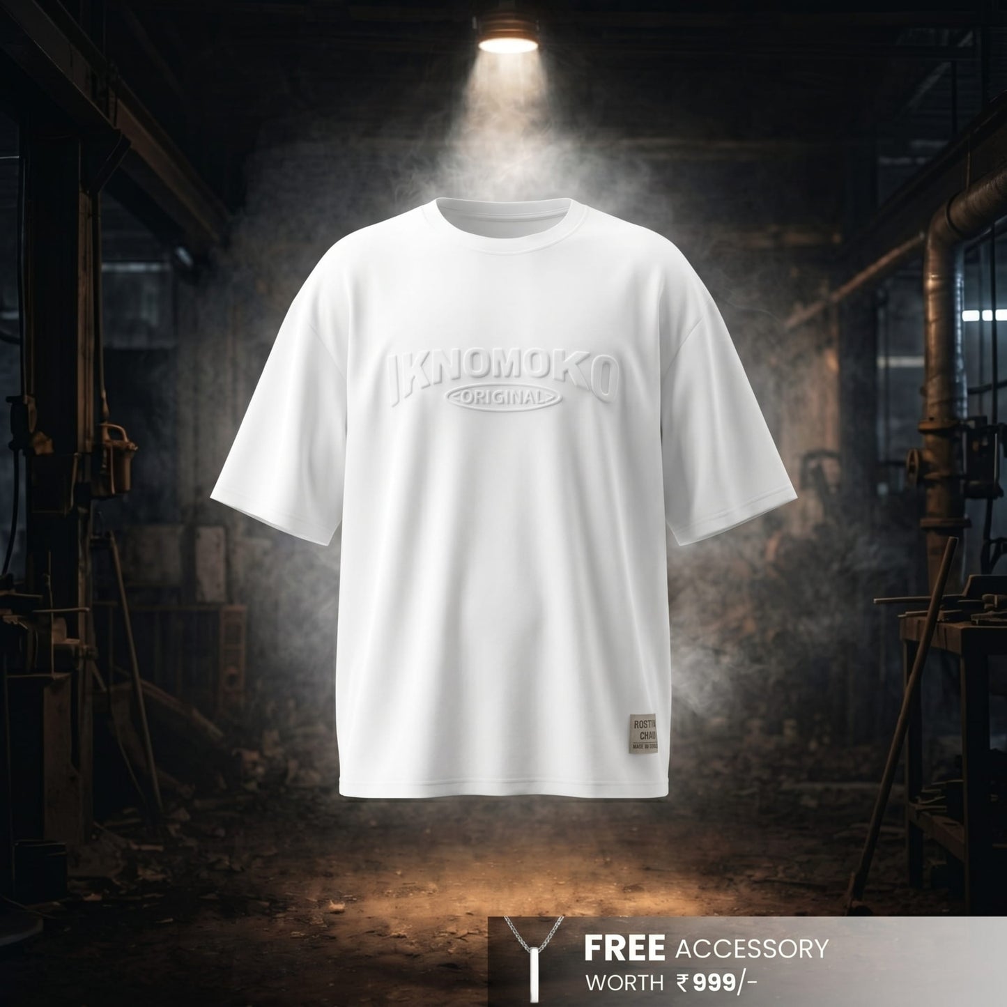 THE MEN THING T-Shirt IVORY EMBOSS Oversized T-Shirt - White