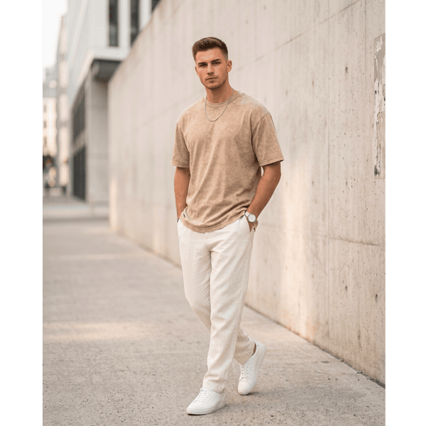 Smoke Acid Wash Oversized T-Shirt - Beige