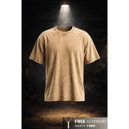 THE MEN THING T-Shirt Smoke Acid Wash Oversized T-Shirt - Beige