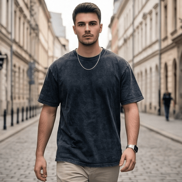 Smoke Acid Wash Oversized T-Shirt - Black