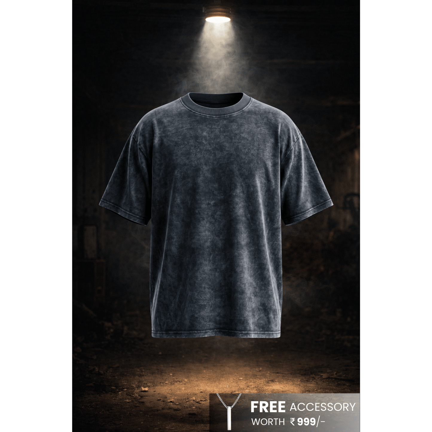 THE MEN THING T-Shirt Smoke Acid Wash Oversized T-Shirt - Black
