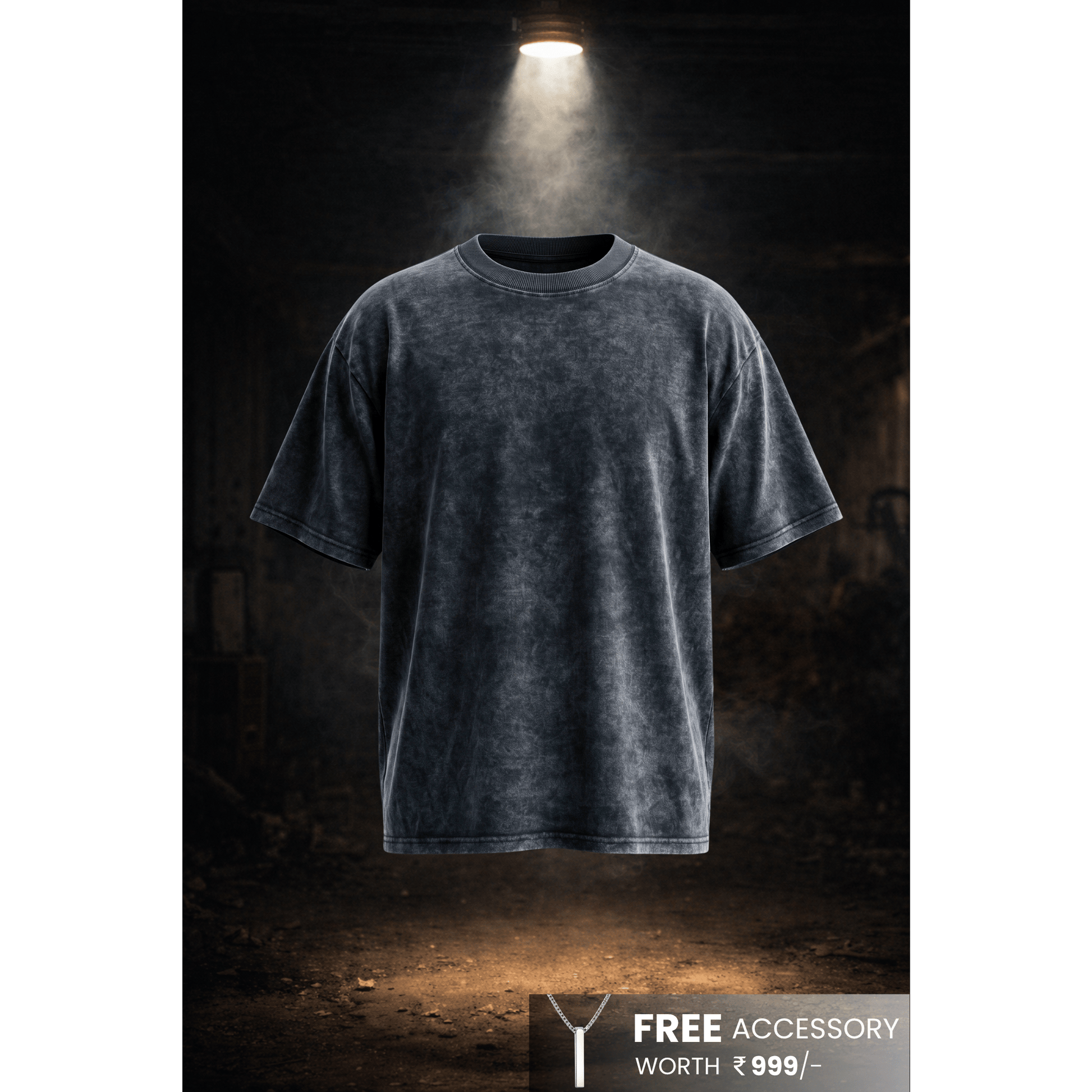 THE MEN THING T-Shirt Smoke Acid Wash Oversized T-Shirt - Black