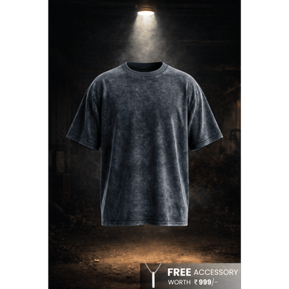 THE MEN THING T-Shirt Smoke Acid Wash Oversized T-Shirt - Black