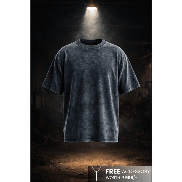 Smoke Acid Wash Oversized T-Shirt - Black
