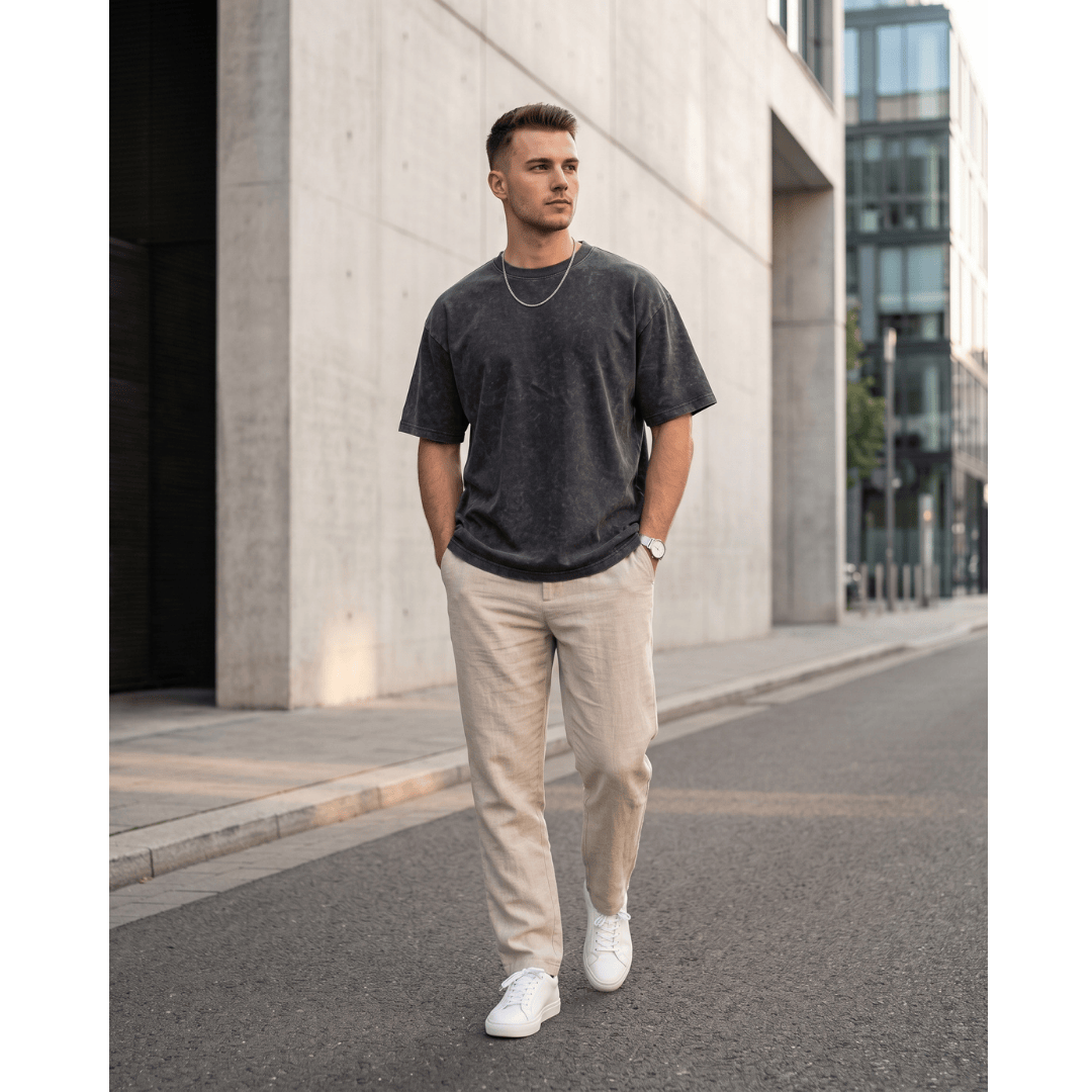 THE MEN THING T-Shirt Smoke Acid Wash Oversized T-Shirt - Dark Gray