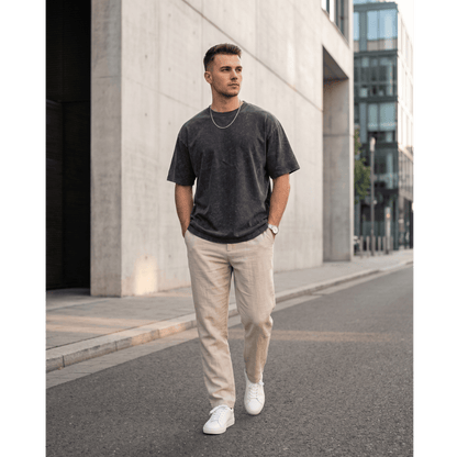 THE MEN THING T-Shirt Smoke Acid Wash Oversized T-Shirt - Dark Gray