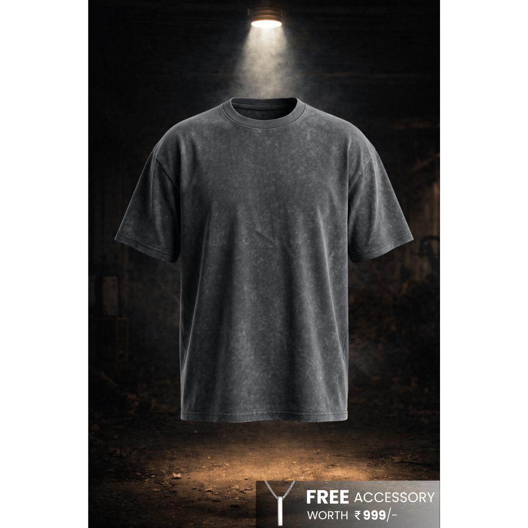 THE MEN THING T-Shirt Smoke Acid Wash Oversized T-Shirt - Dark Gray