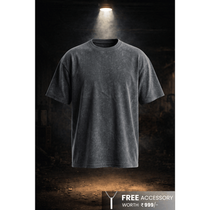 THE MEN THING T-Shirt Smoke Acid Wash Oversized T-Shirt - Dark Gray