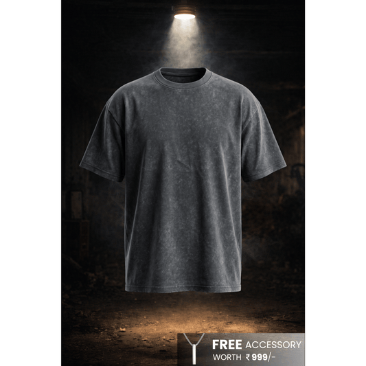 THE MEN THING T-Shirt Smoke Acid Wash Oversized T-Shirt - Dark Gray