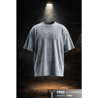 THE MEN THING T-Shirt Smoke Acid Wash Oversized T-Shirt - Light Gray