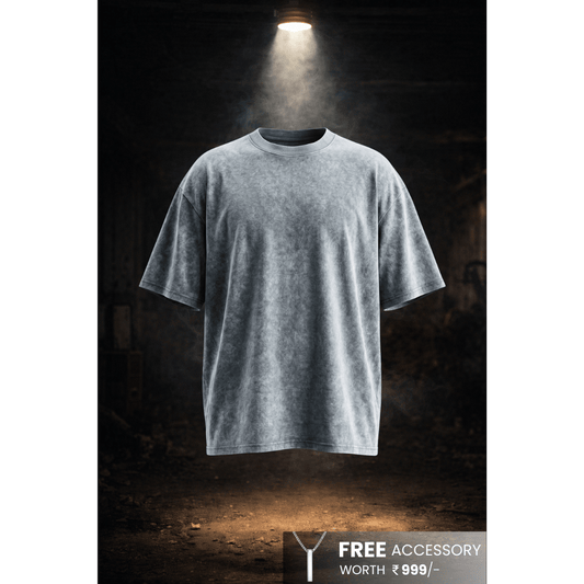 THE MEN THING T-Shirt Smoke Acid Wash Oversized T-Shirt - Light Gray