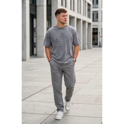 THE MEN THING T-Shirt Smoke Acid Wash Oversized T-Shirt - Light Gray