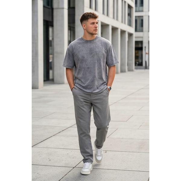 Smoke Acid Wash Oversized T-Shirt - Light Gray