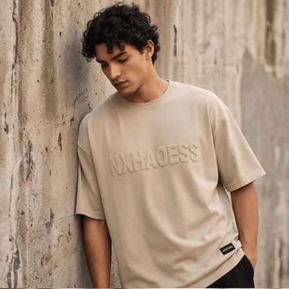 THE MEN THING T-Shirt TONAL EMBOSSED Oversized T-Shirt - Beige