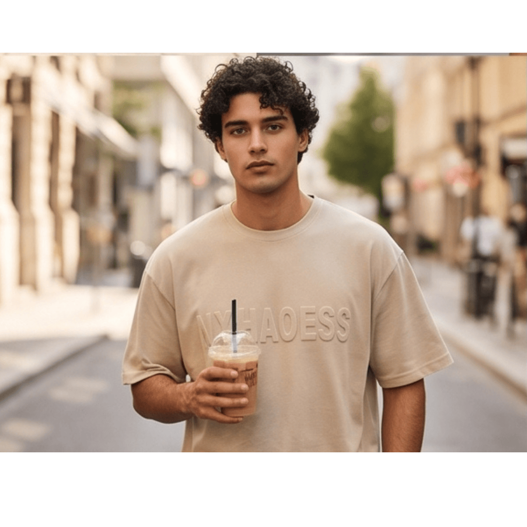 THE MEN THING T-Shirt TONAL EMBOSSED Oversized T-Shirt - Beige