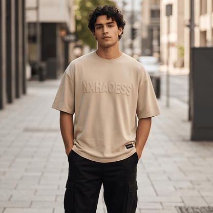 THE MEN THING T-Shirt TONAL EMBOSSED Oversized T-Shirt - Beige