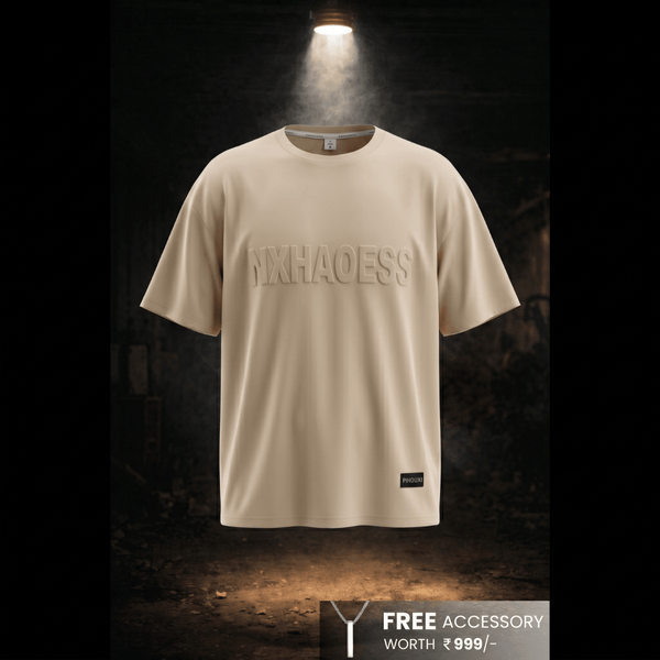 TONAL EMBOSSED Oversized T-Shirt - Beige