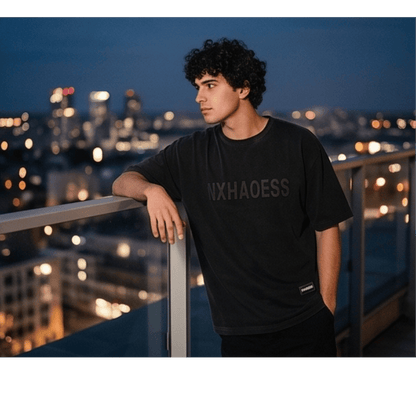 THE MEN THING T-Shirt TONAL EMBOSSED Oversized T-Shirt - Black