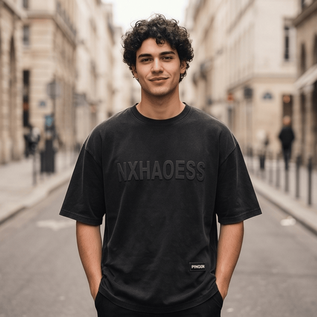 THE MEN THING T-Shirt TONAL EMBOSSED Oversized T-Shirt - Black