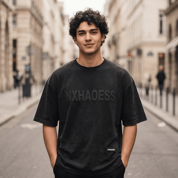 TONAL EMBOSSED Oversized T-Shirt - Black
