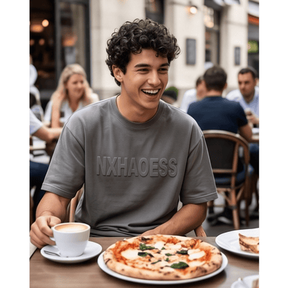 THE MEN THING T-Shirt TONAL EMBOSSED Oversized T-Shirt - Dark Grey