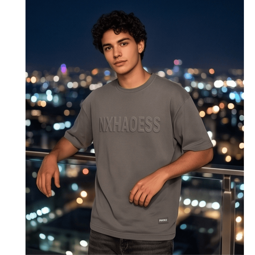 THE MEN THING T-Shirt TONAL EMBOSSED Oversized T-Shirt - Dark Grey