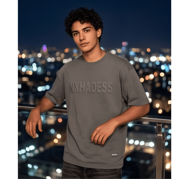 TONAL EMBOSSED Oversized T-Shirt - Dark Grey