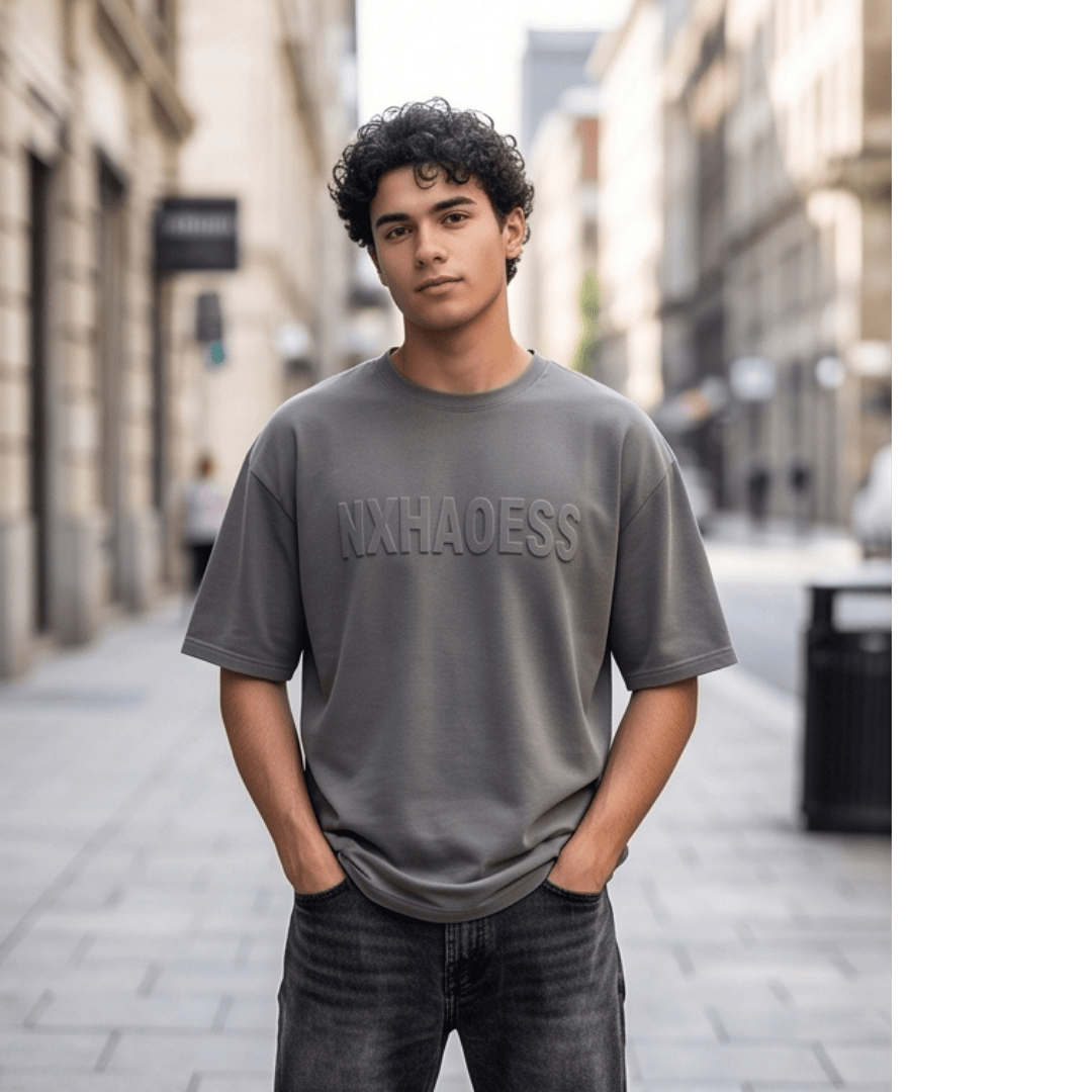 THE MEN THING T-Shirt TONAL EMBOSSED Oversized T-Shirt - Dark Grey