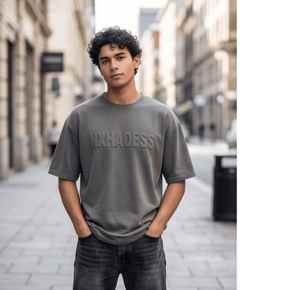 THE MEN THING T-Shirt TONAL EMBOSSED Oversized T-Shirt - Dark Grey