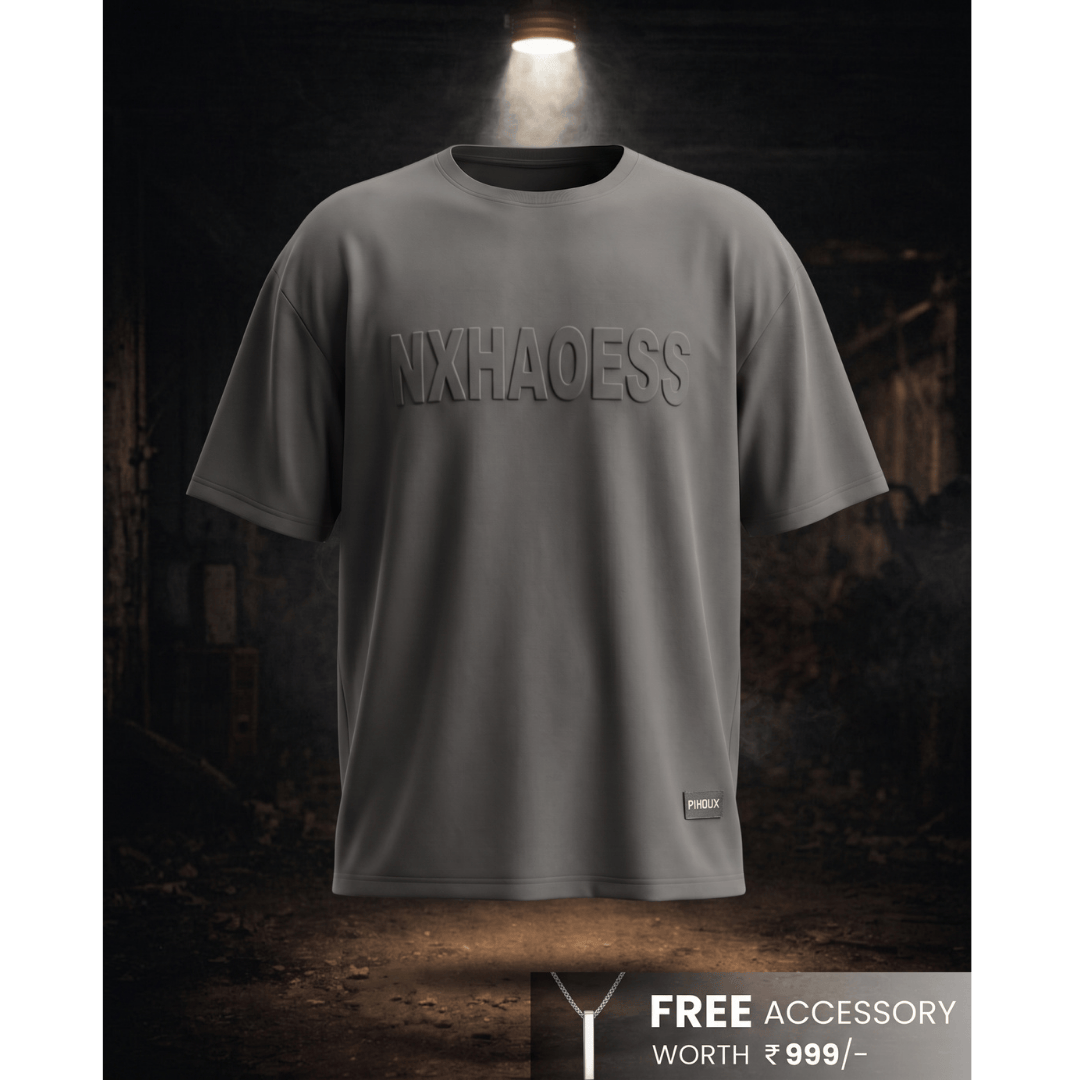 THE MEN THING T-Shirt TONAL EMBOSSED Oversized T-Shirt - Dark Grey