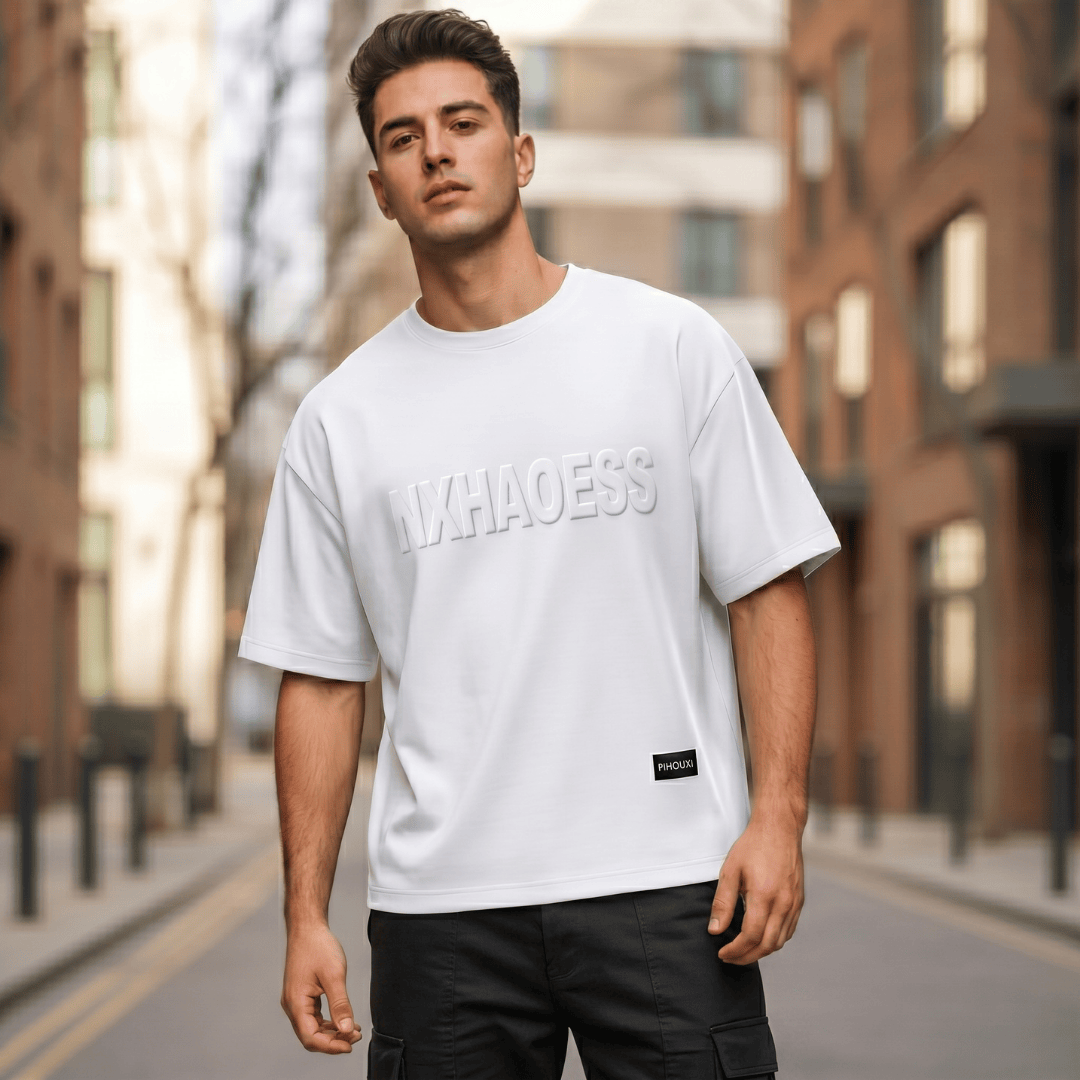 THE MEN THING T-Shirt TONAL EMBOSSED Oversized T-Shirt - White