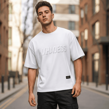 THE MEN THING T-Shirt TONAL EMBOSSED Oversized T-Shirt - White