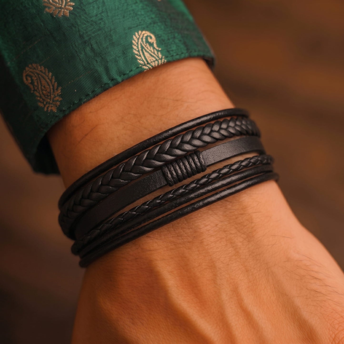 THE MEN THING The Perfect Rakhi Gift For Every Brother – ADRONIX BLACK - Premium Genuine Leather Bracelet With Timeless Style (8 Inch)