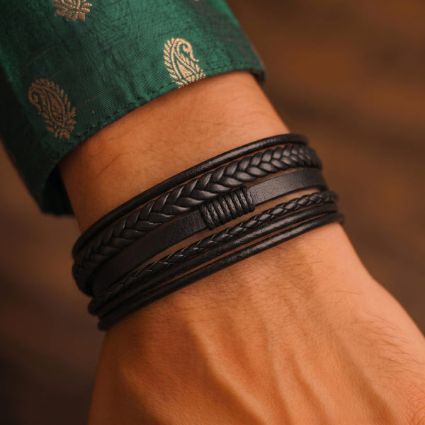 The Perfect Rakhi Gift For Every Brother – ADRONIX BLACK - Premium Genuine Leather Bracelet With Timeless Style (8 Inch)