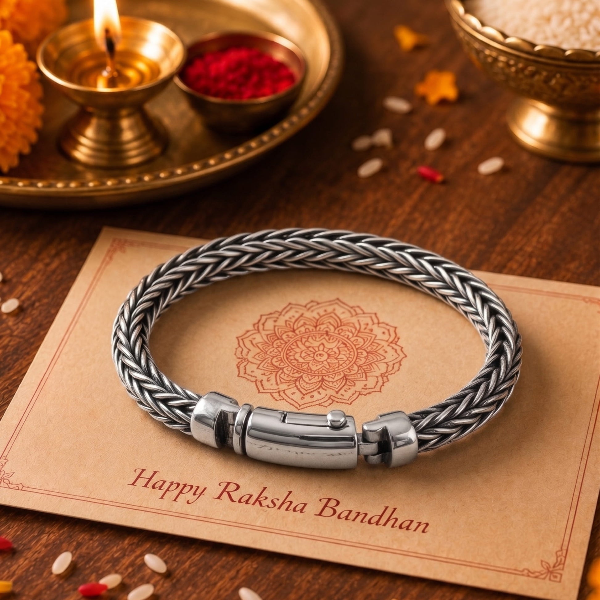 THE MEN THING The Perfect Rakhi Gift For Every Brother – AEROGRIP - Premium Genuine Titanium Steel Bracelet With Timeless Style (8 Inch)