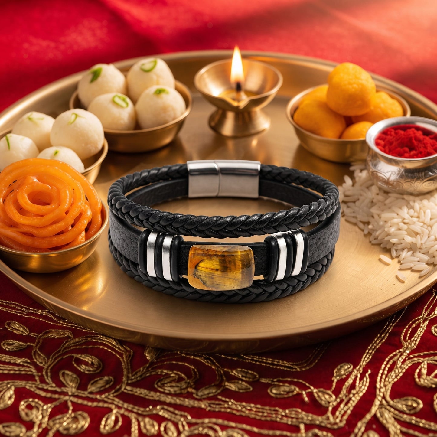 THE MEN THING The Perfect Rakhi Gift For Every Brother – AMBER CORE - Premium Genuine Leather Bracelet With Timeless Style (8 Inch)