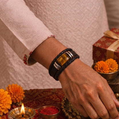 THE MEN THING The Perfect Rakhi Gift For Every Brother – AMBER CORE - Premium Genuine Leather Bracelet With Timeless Style (8 Inch)