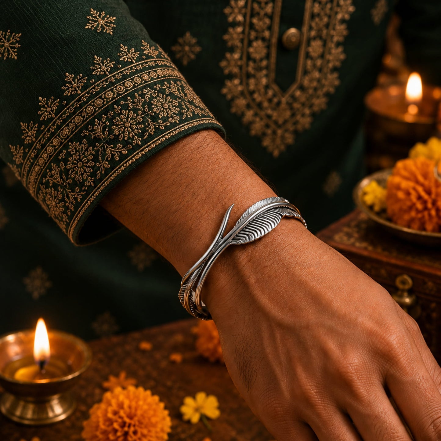 THE MEN THING The Perfect Rakhi Gift For Every Brother – ARGENT FEATHER - Premium Genuine Titanium Steel Bracelet With Timeless Style (Adjustable)