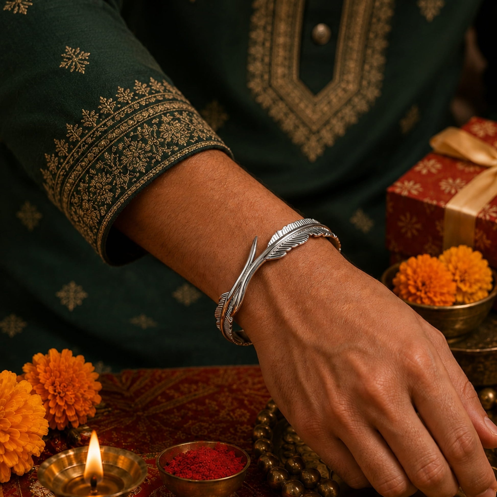 THE MEN THING The Perfect Rakhi Gift For Every Brother – ARGENT FEATHER - Premium Genuine Titanium Steel Bracelet With Timeless Style (Adjustable)