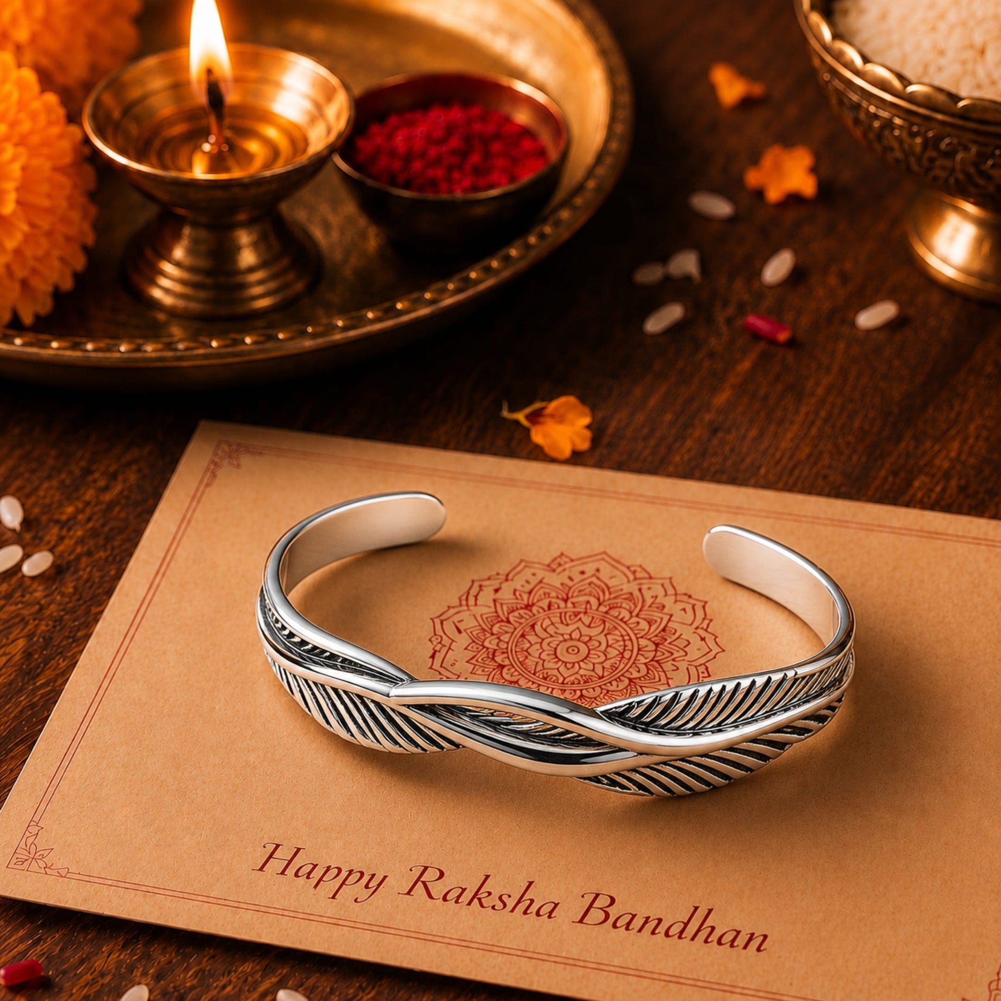 THE MEN THING The Perfect Rakhi Gift For Every Brother – ARGENT FEATHER - Premium Genuine Titanium Steel Bracelet With Timeless Style (Adjustable)
